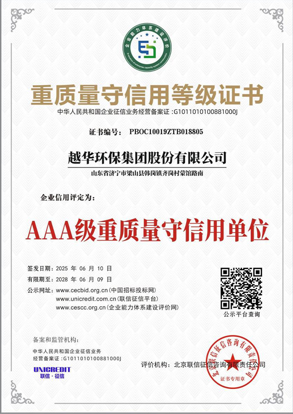重質量守信用等級證書
